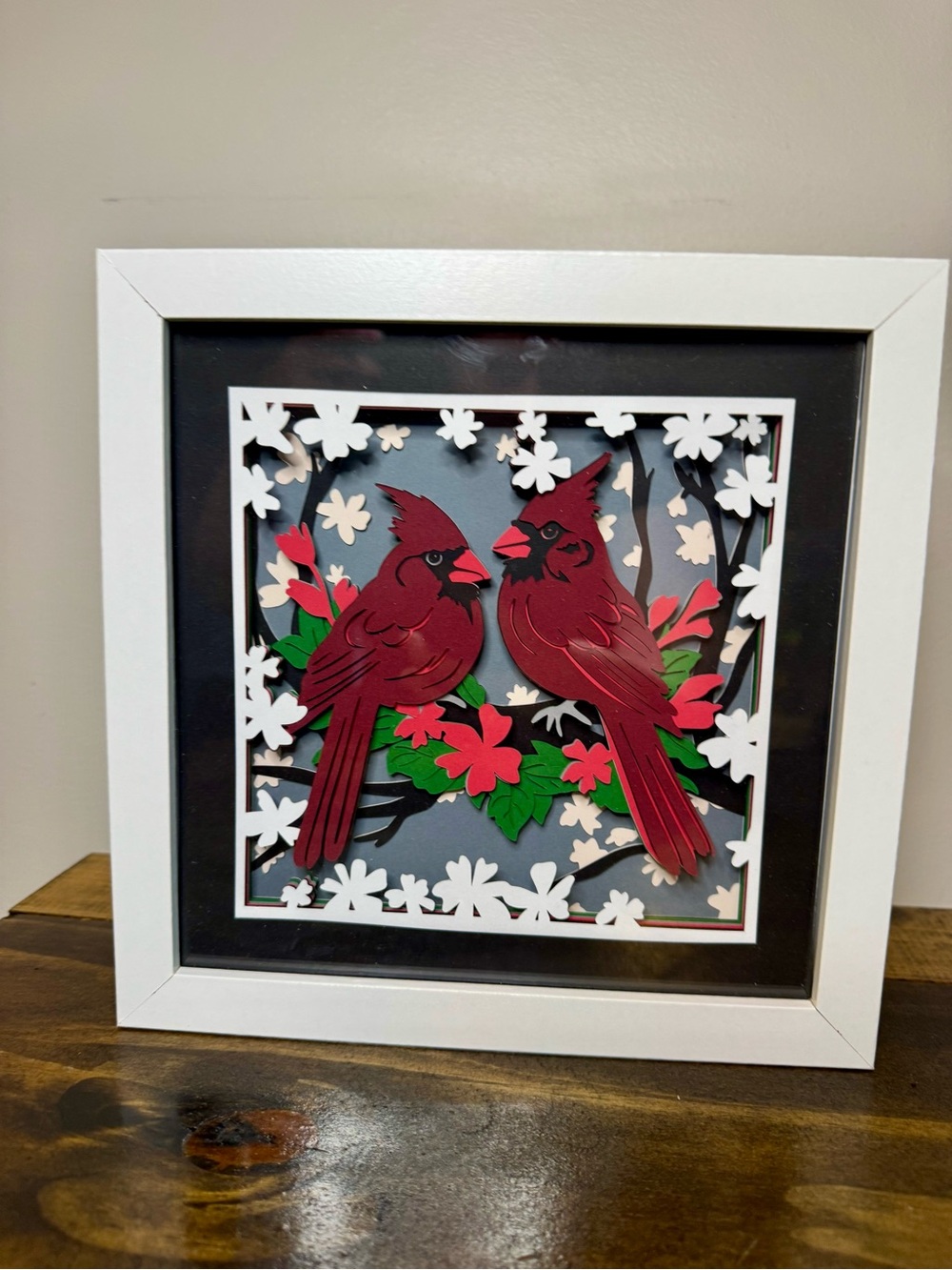 3D Red Cardinals Shadowbox